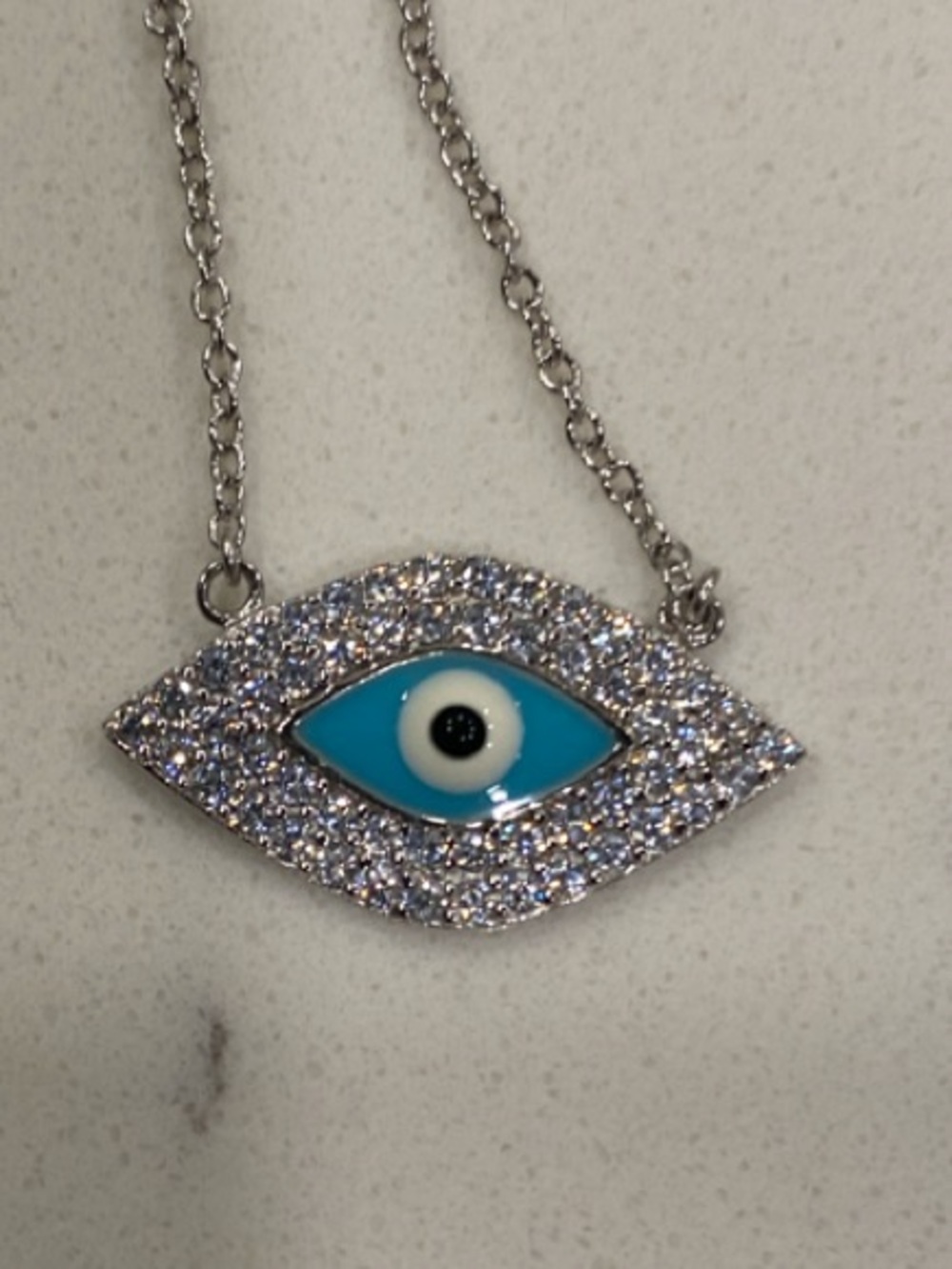 Silver Toned Evil Eye Pendant Necklace with Blue Enamel Accent